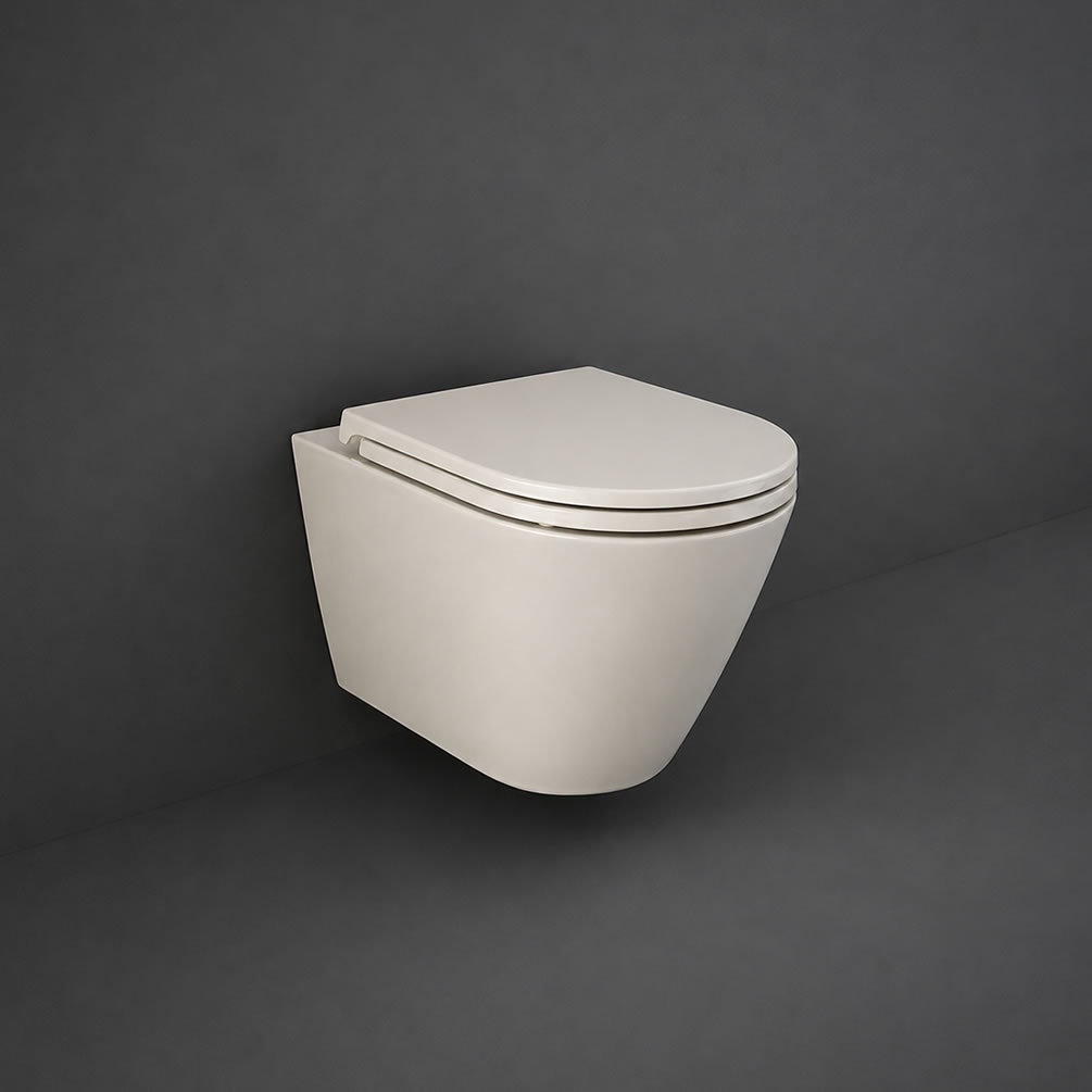Lifestyle image of RAK Feeling Matt Greige Rimless Wall Hung WC & Seat