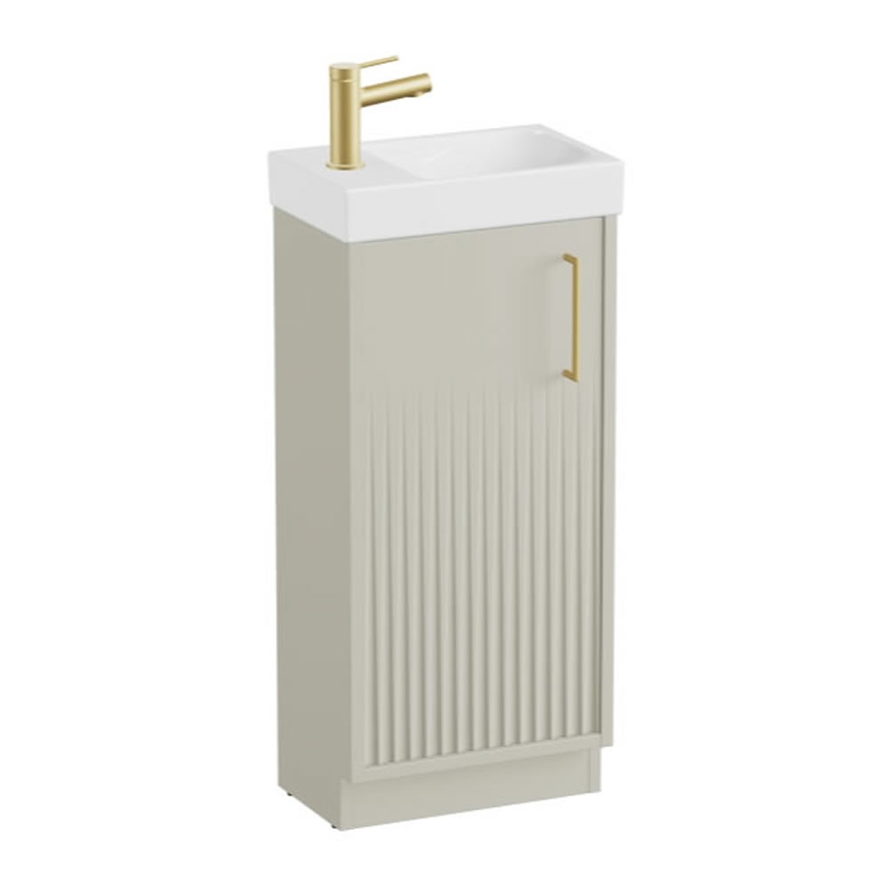 Vado Safari Fluted 400mm Cashmere Floor Mounted Vanity Unit & Ceramic Basin - Right Pull