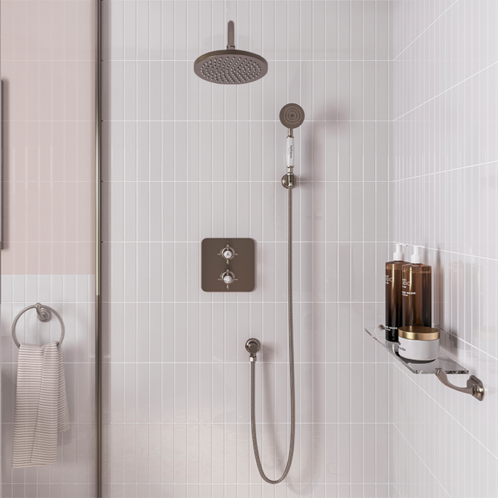 Lifestyle image of Burlington Guild Nickel Shower Pack