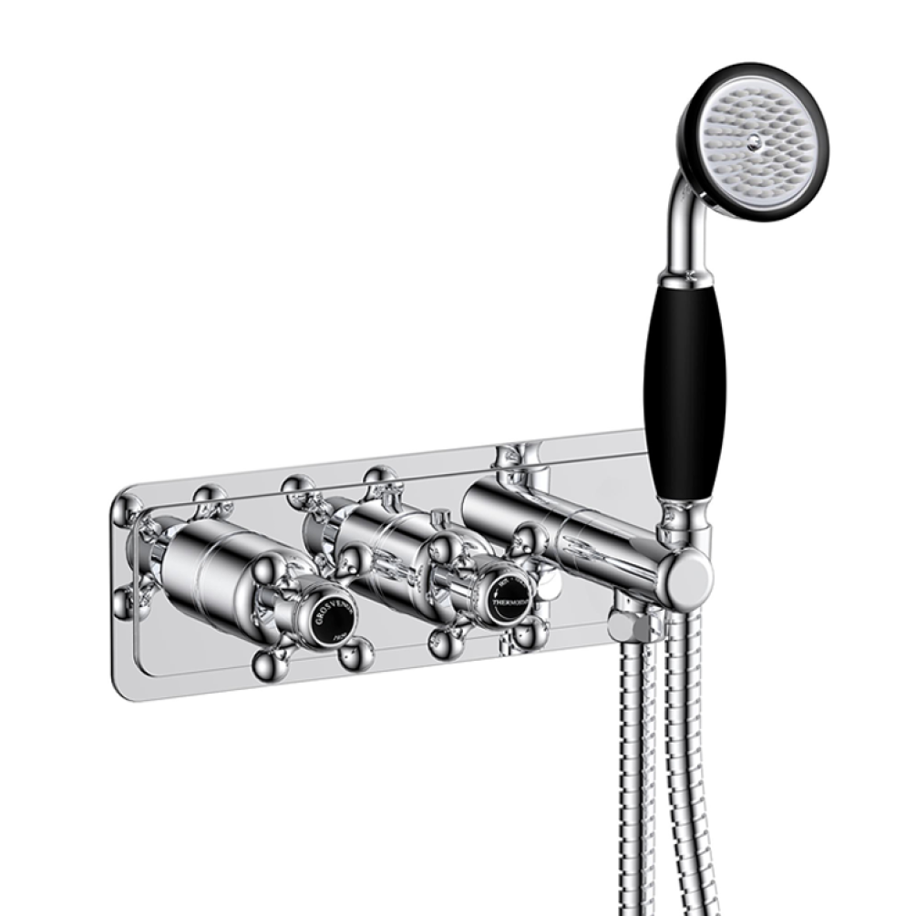 Photo of JTP Grosvenor Cross Thermostatic Valve with Handset - Black Indices Cutout