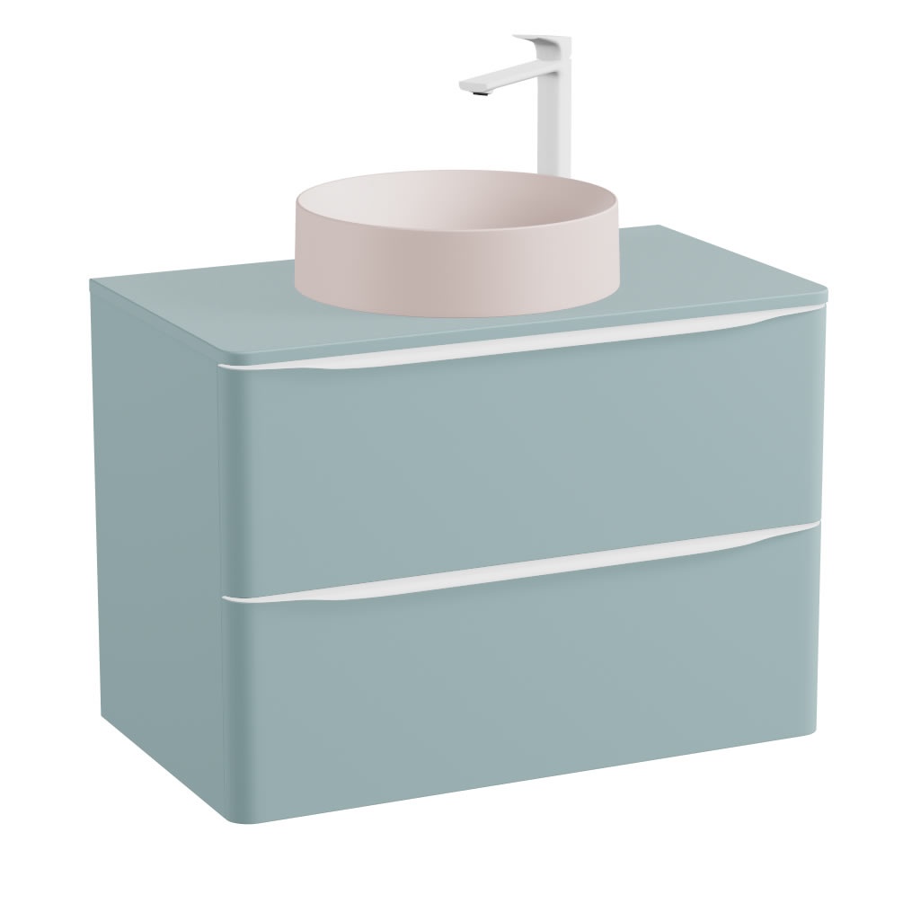 Vado Cameo 800mm Cove Blue Wall Hung 2 Drawer Vanity Unit, Worktop & Pink Basin