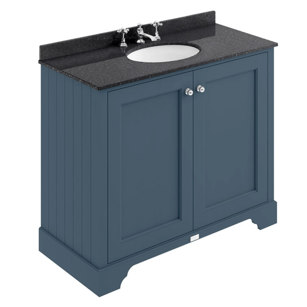 Bayswater Stiffkey Blue 1000mm 2 Door Vanity Unit & Black 3TH Worktop