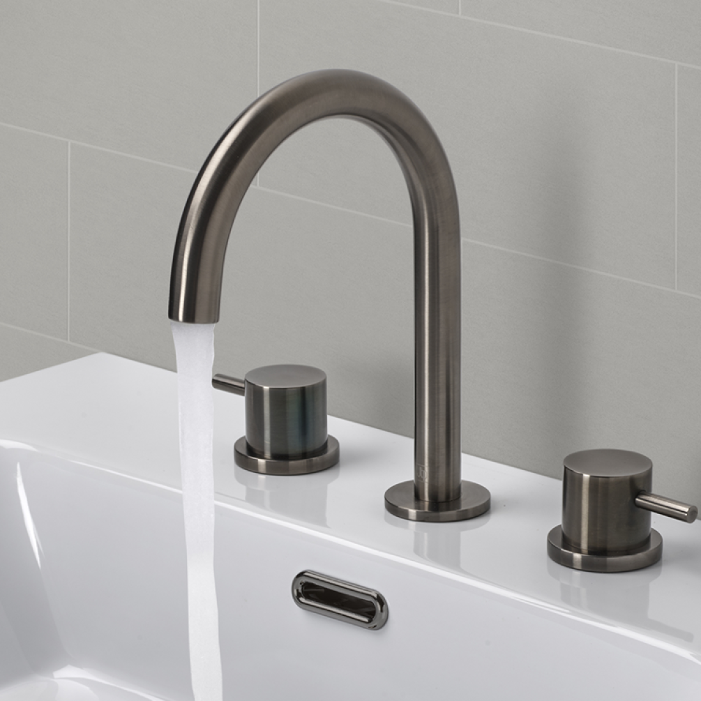 Product Lifestyle image of the JTP Vos Brushed Black 3 Tap Hole Deck Mounted Basin Mixer