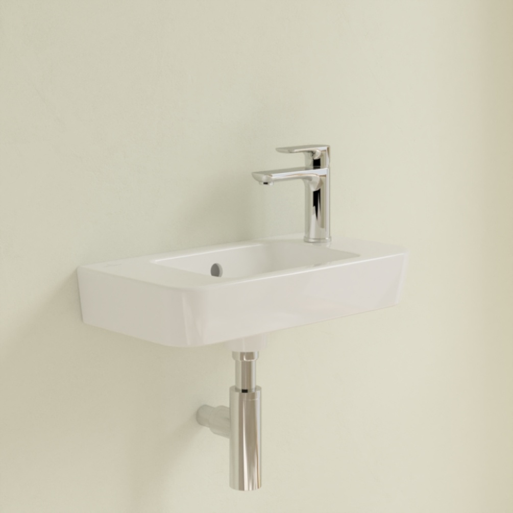 Lifestyle image of Villeroy and Boch O.Novo 500mm Compact Basin with right tap hole front angle