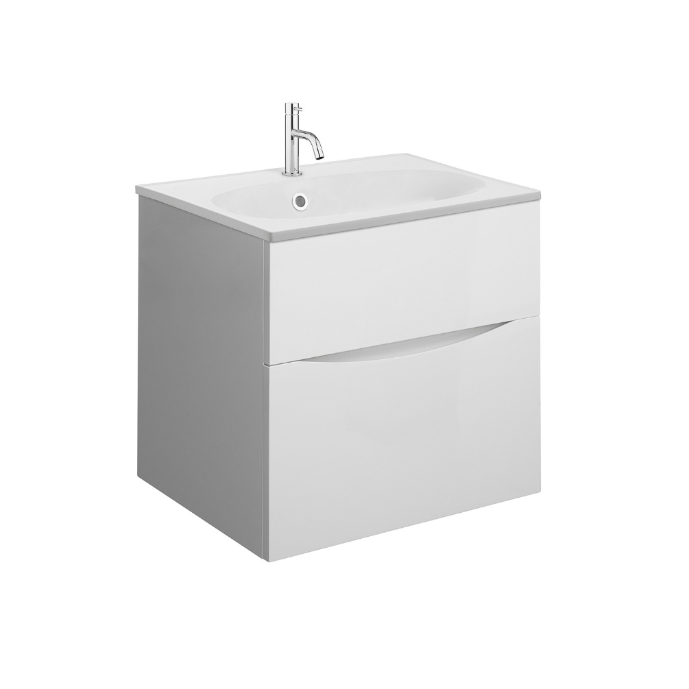Product Cut out image of the Crosswater Glide II White Gloss 500mm Double Drawer Unit with Matt White 1 Tap Hole Basin