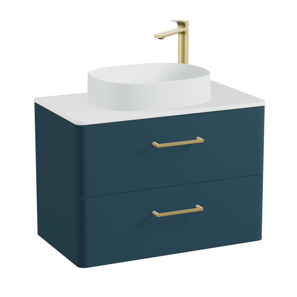Vado Cameo 800mm Atlantic Blue Wall Hung 2 Drawer Vanity Unit, Gloss Worktop & Arctic Basin