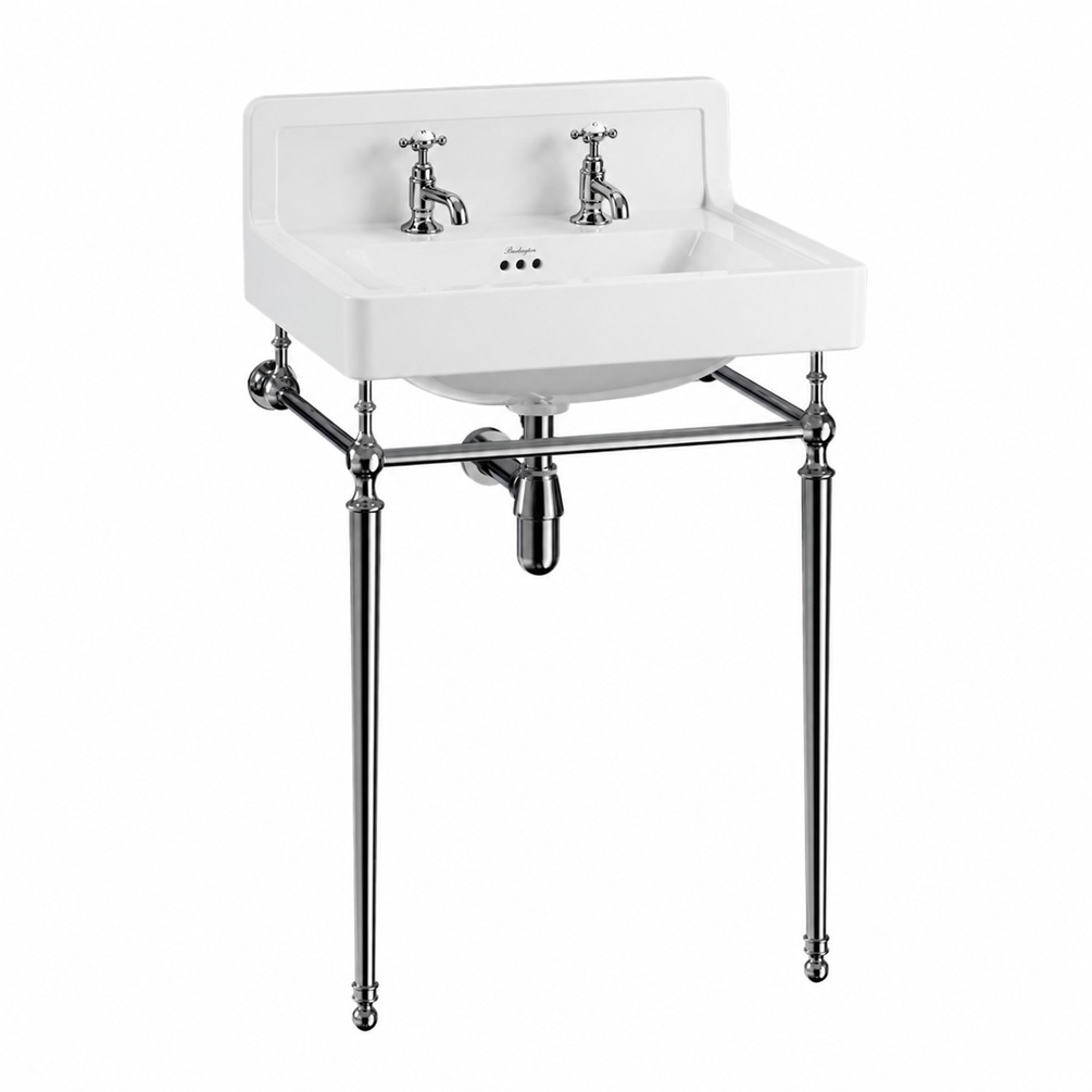 Product Cut out image of the Burlington Contemporary Upstand 610mm Basin & Chrome Washstand