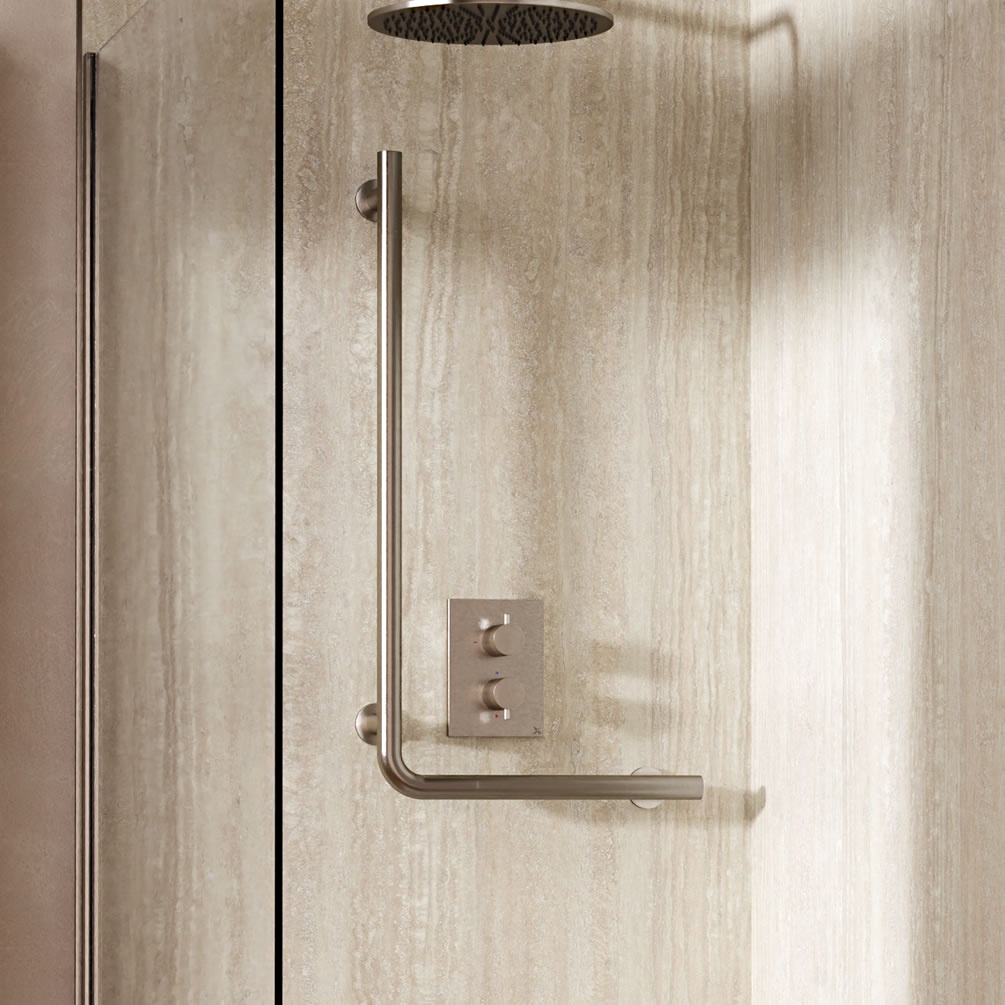 Lifestyle image of Crosswater Brushed Nickel Right-Angle Grab Bar
