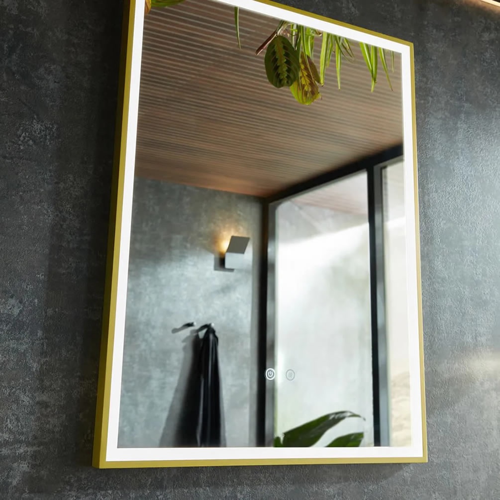 Vado Safari Satin Brass 600mm Illuminated Mirror - Lifestyle