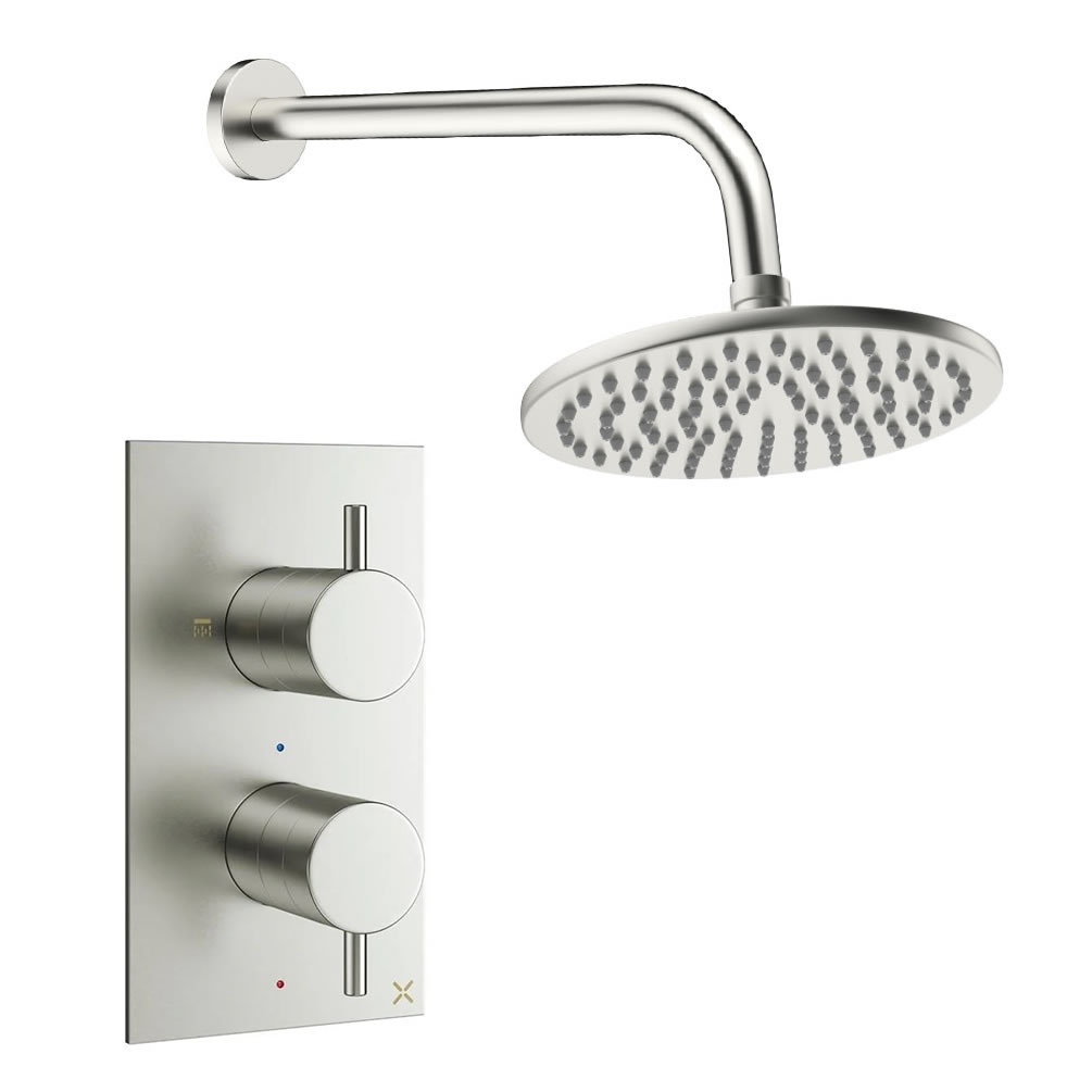 Cutout image of Crosswater Design Brushed Nickel Single Outlet Rainfall Shower Set