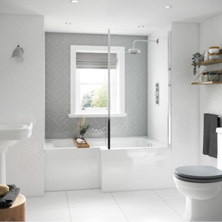 BC Designs SolidBlue L Shaped Shower Bath Sanctuary Bathrooms