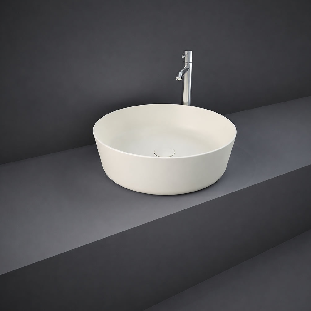 Lifestyle image of RAK Feeling Matt Greige 420mm Round Countertop Basin