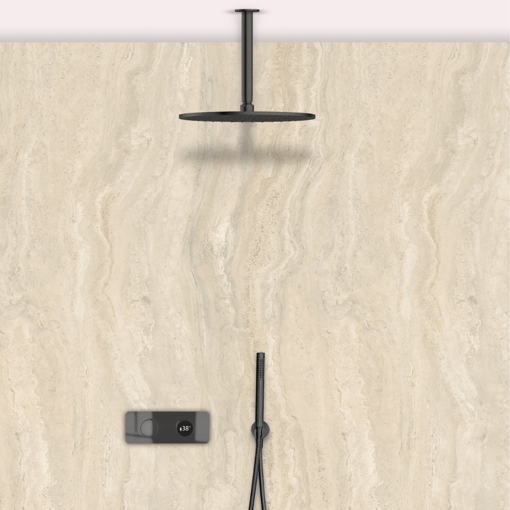 TED TOGO Gunmetal Grey Dual Outlet Digital Rainfall Shower Set Lifestyle 1