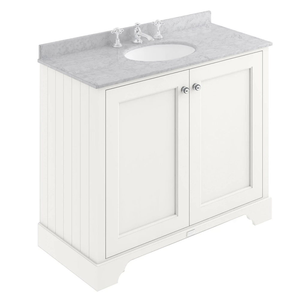 Bayswater Pointing White 1000mm 2 Door Vanity Unit & Grey 3TH Worktop