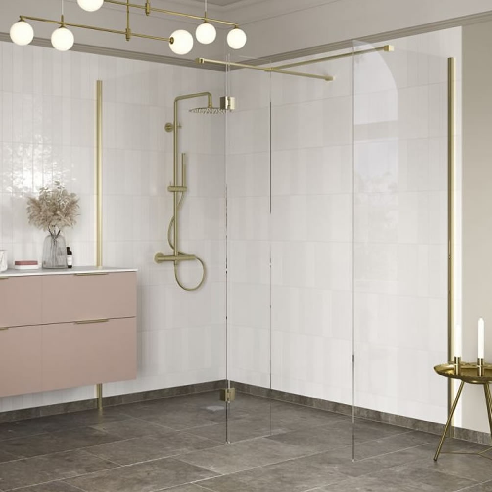 Apex 900mm Brushed Brass 8mm Wetroom Screen