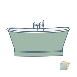 iconography image of a cast iron bathtub with bath with an example cast iron swatch icon