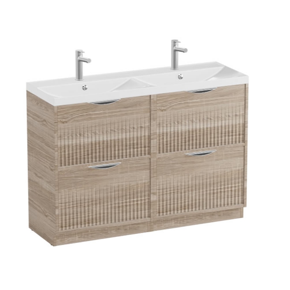 Vado Safari Fluted 1200mm Natural Oak Floorstanding Vanity Unit & Gloss White Basin
