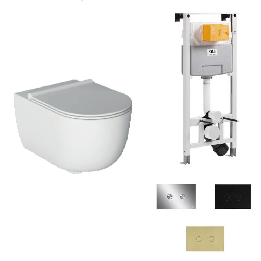Product cutout Image of Zero Wall Hung Toilet Bundle, Just Taps Plus Frame and Cistern and choice of coloured toilet flush button