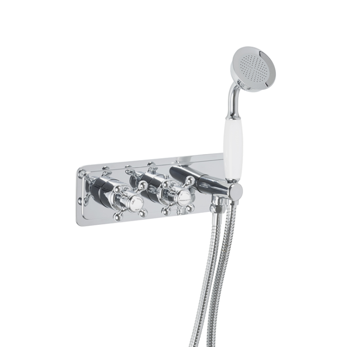 Photo of JTP Grosvenor Cross Thermostatic Valve with Handset - White Indices Cutout