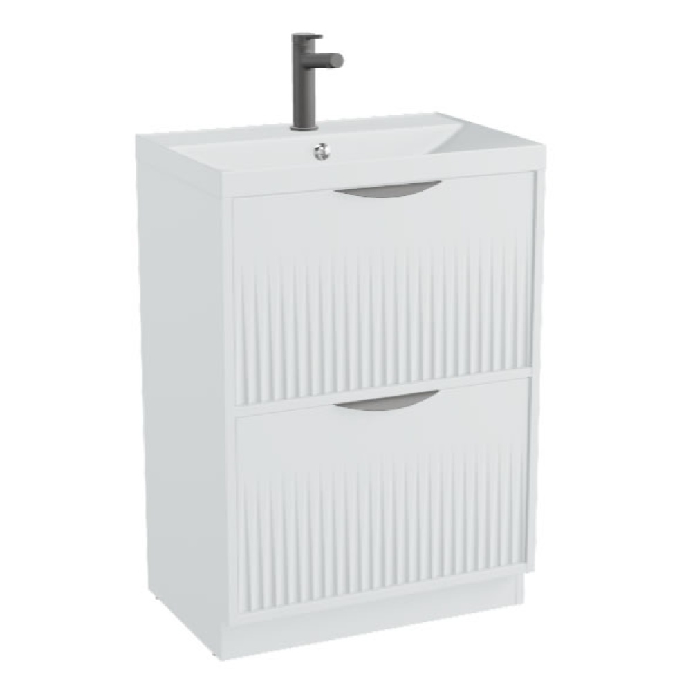 Vado Safari Fluted 600mm Arctic White Floorstanding Vanity Unit & Mineral Basin