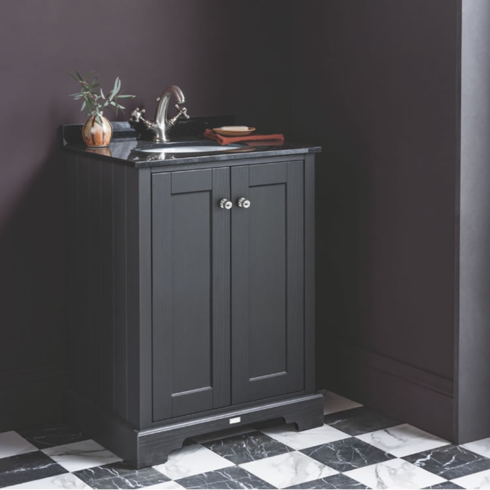 Photo Of Bayswater 600m Matt Black Vanity Unit With Black Worktop
