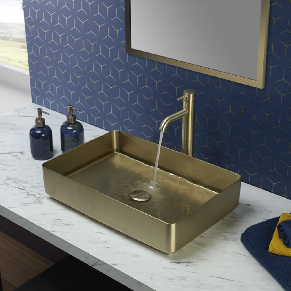 JTP Vos Brushed Brass Stainless Steel Countertop Basin - Image 1