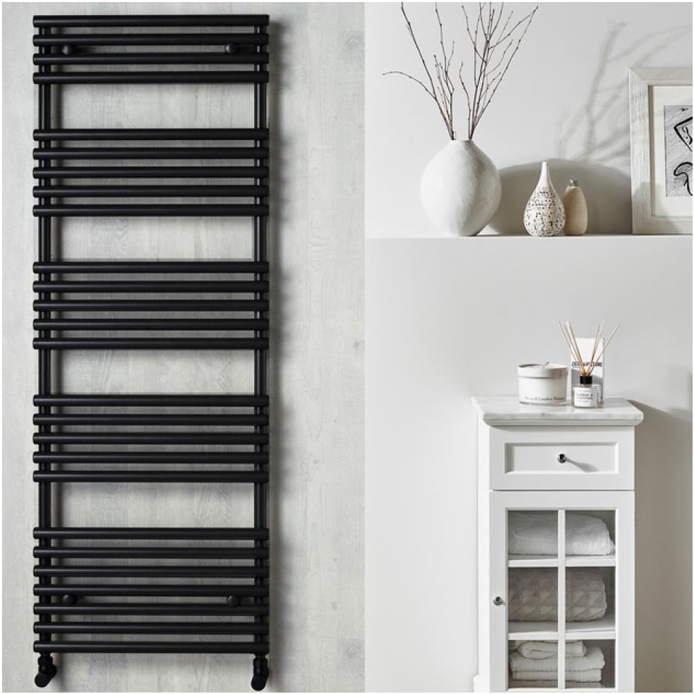 Lifestyle image of Velaro TT Lux Matt Black 675 x 496mm Towel Radiator