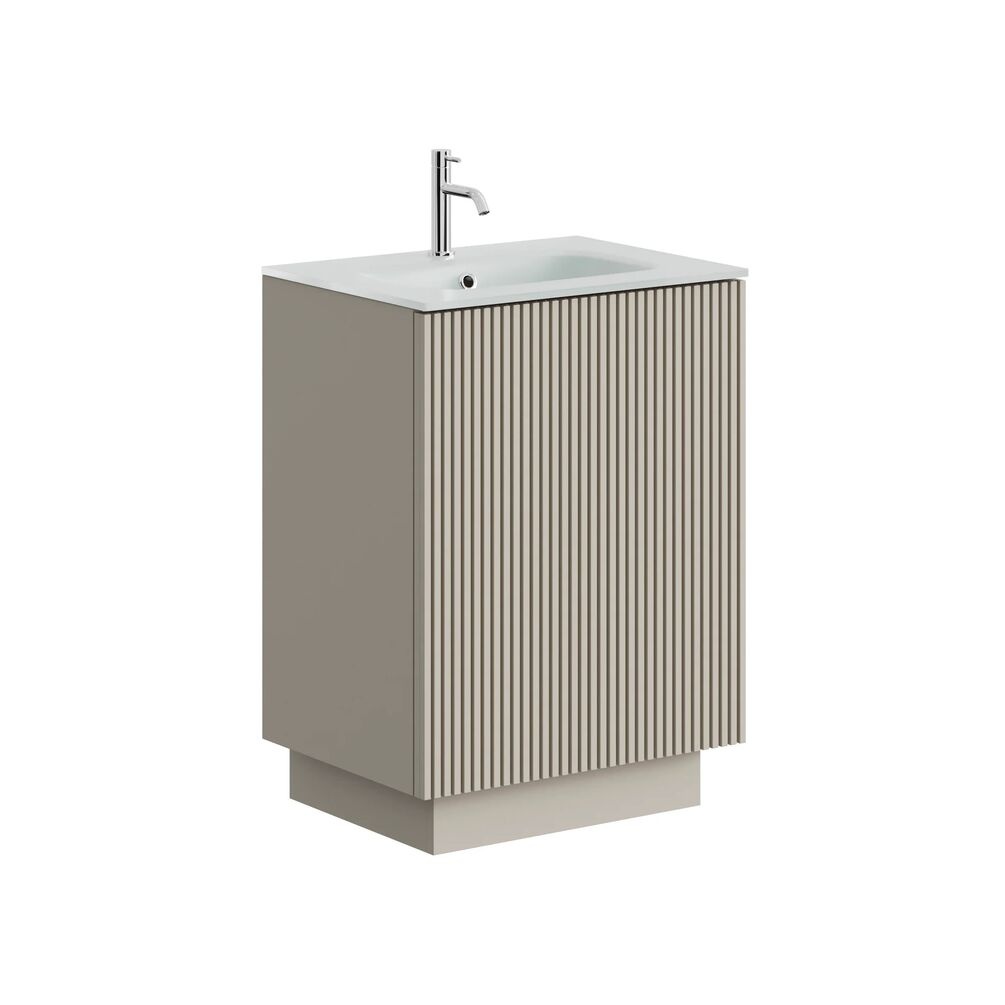 Crosswater Limit Warm Stone 600mm Floorstanding Vanity Unit & Ice White Glass Basin