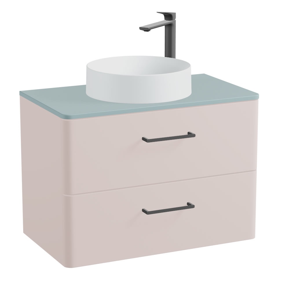 Vado Cameo 800mm Pink Clay Wall Hung 2 Drawer Vanity Unit, Cove Worktop & Arctic Basin
