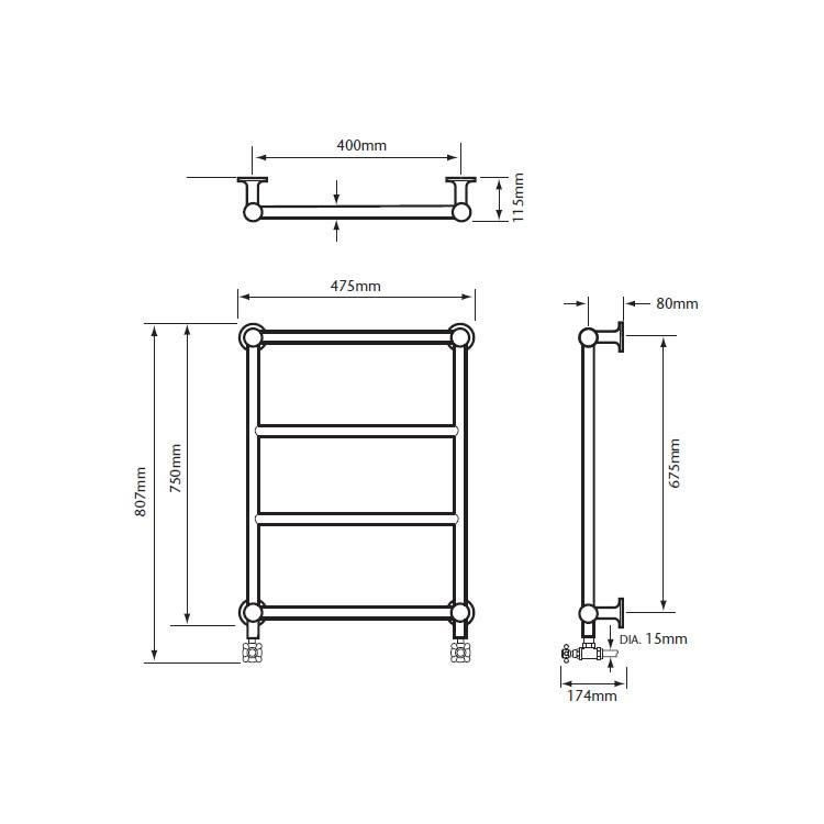Heritage Portland Wall Mounted Heated Towel Rail | Sanctuary Bathrooms