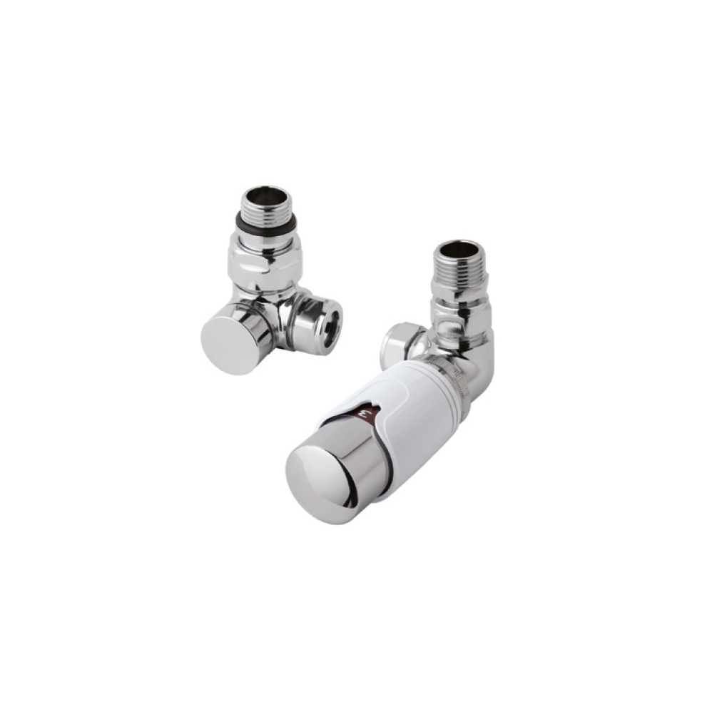Photo of Eastbrook Chrome and White Corner Thermostatic Radiator Valves