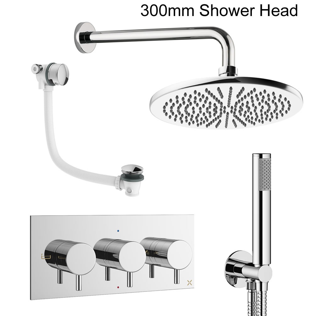 Cutout image of Crosswater Design Chrome Three Outlet Shower Bath Set 300mm head