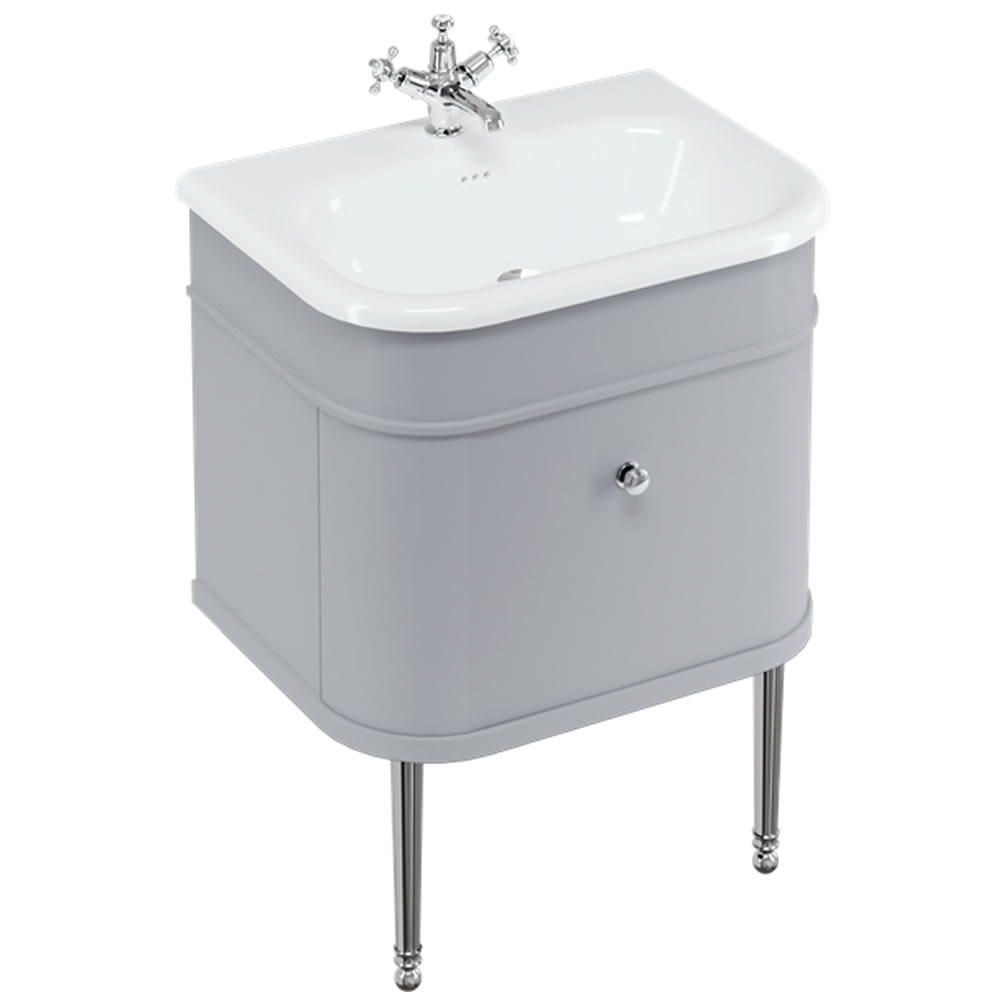 Burlington 650mm Grey Vanity Unit With Natural Stone Basin & Chrome Legs
