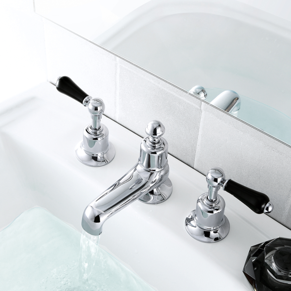 Photo of JTP Grosvenor Lever Chrome 3TH Basin Mixer - Black Levers Lifestyle