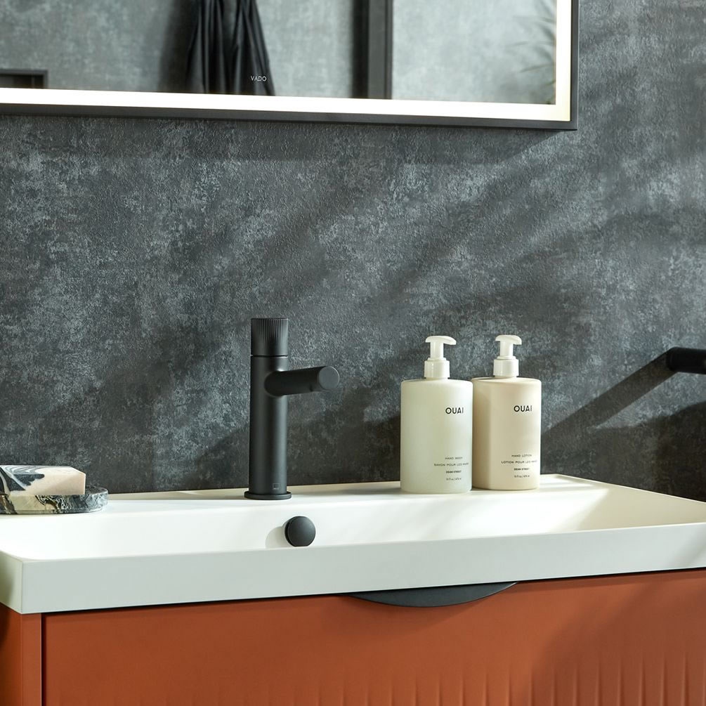 Vado Safari Leverless Fluted Matt Black Mono Basin Mixer - Lifestyle Image 1