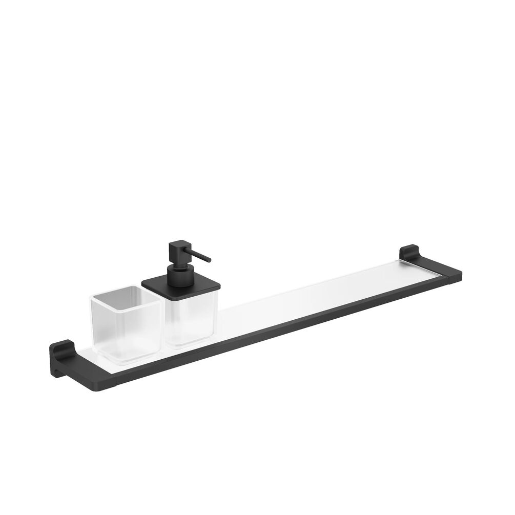 Crosswater Rotar 600mm Matt Black Shelf, Soap Dispenser & Tumbler Holder - Left Hand