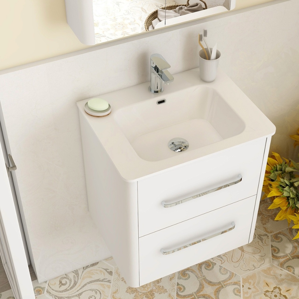 Imex Suburb Gloss White 2 Drawer Wall Hung Vanity Unit Lifestyle 1