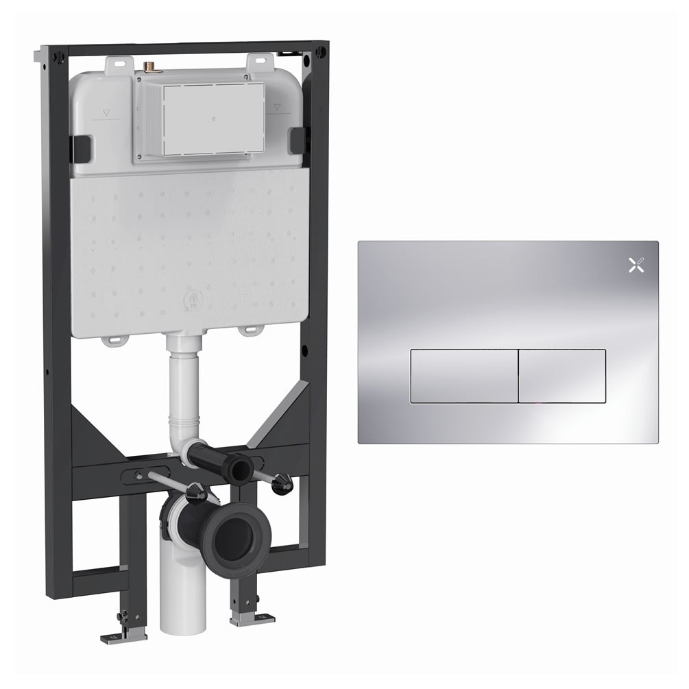 Cutout image of Crosswater 1140mm Slim Wall-Hung Cistern Frame & MPRO Chrome Stainless Steel Dual Flush Plate