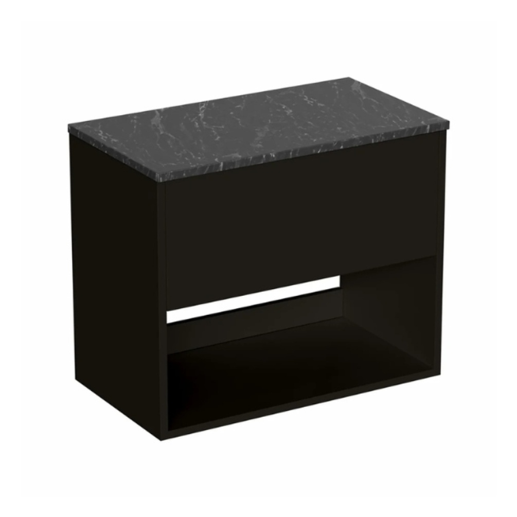 Britton Hackney Matt Black 700mm Wall Hung Vanity Unit & Worktop