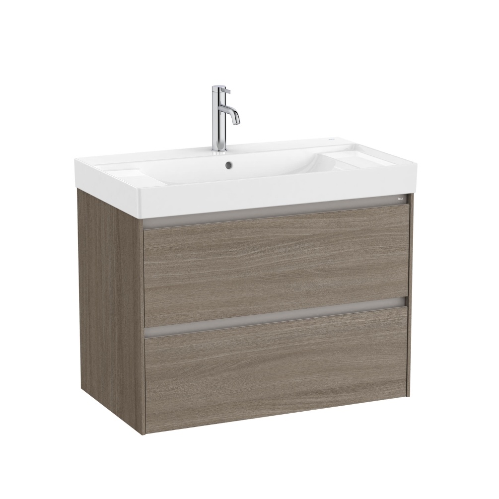 Cut Out Image of Roca Ona 800mm x 460mm Dark Elm Wall Hung Vanity Unit & Basin