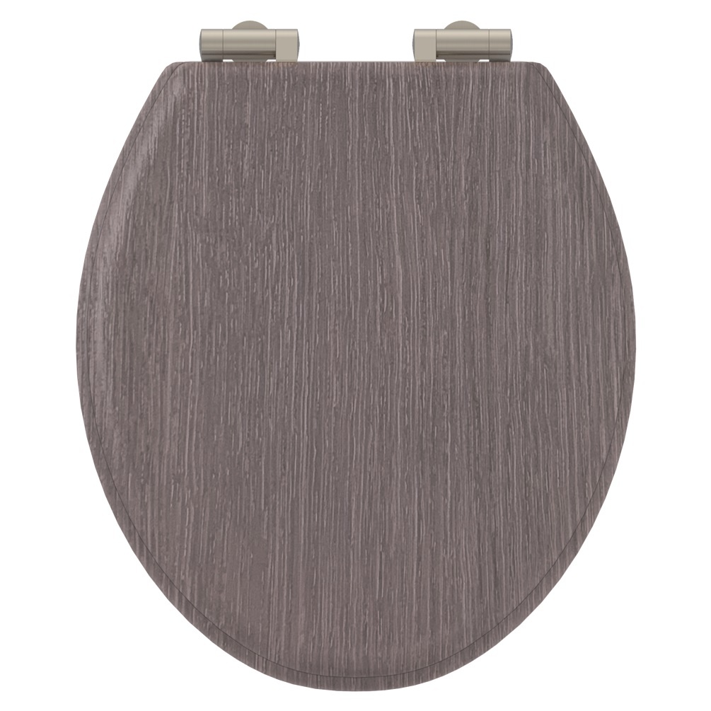 Product cut out image of burlington guild dark oak soft close toilet seat with nickel hinges GU6105DOK GUHGL