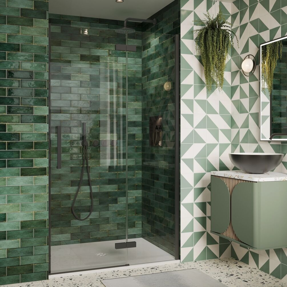 Lifestyle image of Crosswater Asura 8 Slate 1400mm Hinged Shower Door & Inline Panel