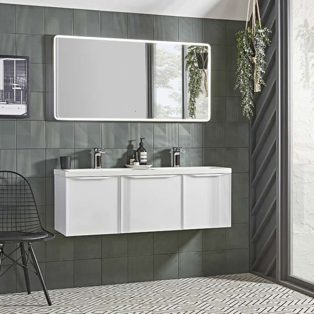Roper Rhodes Frame 1200mm Gloss White Wall Mounted Vanity Unit & Double Basin