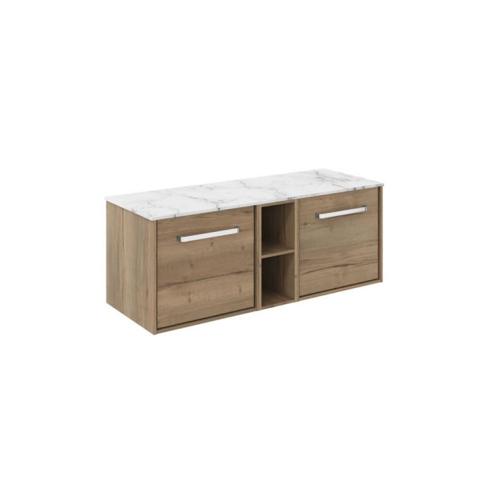 Cutout image of Crosswater Infinity 1200mm Windsor Oak Vanity Unit & Carrara Marble Worktop