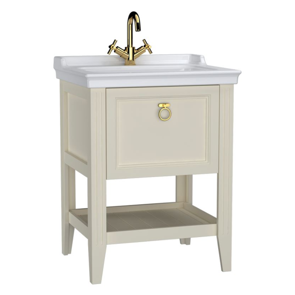 Photo of VitrA Valarte 650mm Matt Ivory Single Drawer Unit - 1TH Unit with Gold Handle Cutout