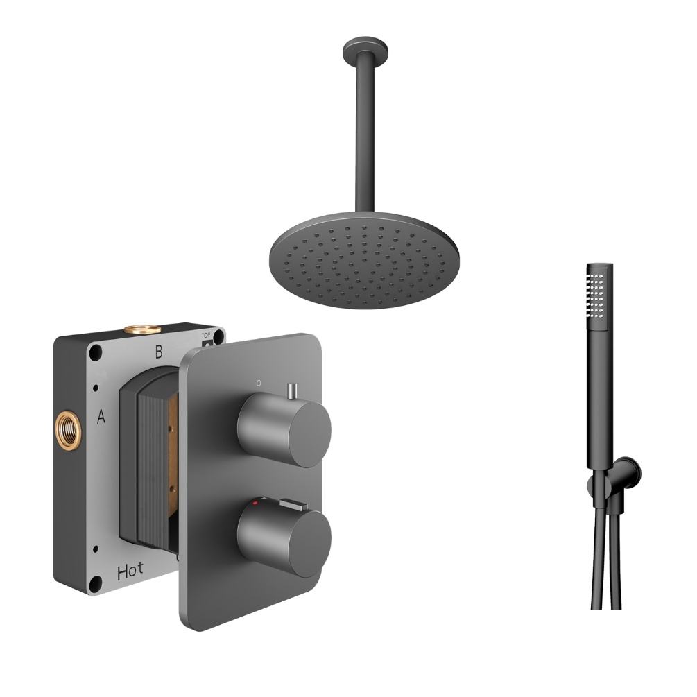 Product Cut out image of the Abacus Iso Anthracite 2 Outlet Shower Pack with Ceiling Head & Handset