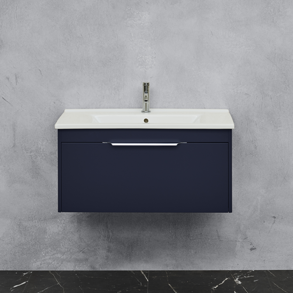 Photo of Britton Bathrooms Shoreditch 850mm Matt Blue Single Drawer Unit & Basin