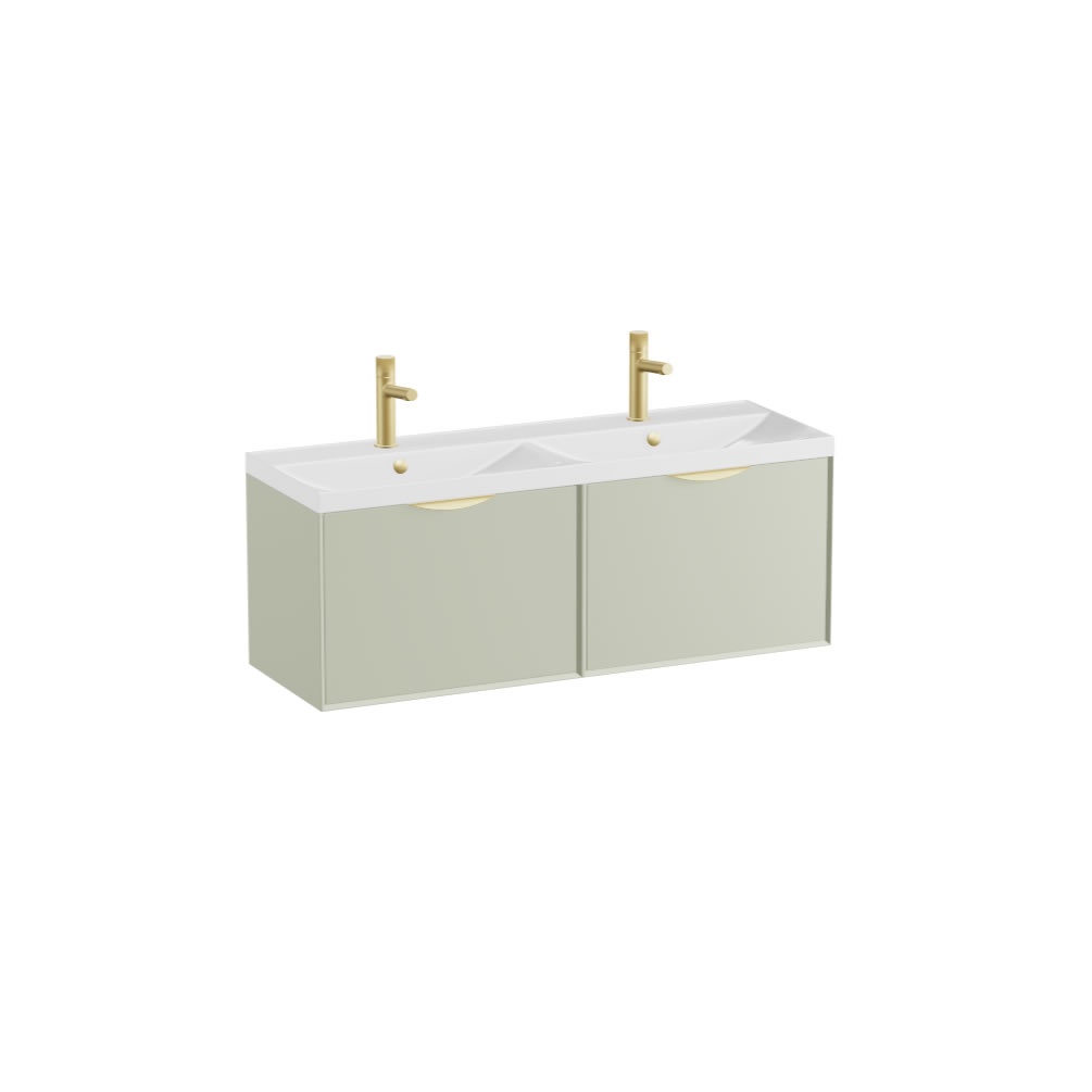 Vado Safari Smooth 1200mm Sage Green Wall Hung Vanity Unit & Gloss White Basin