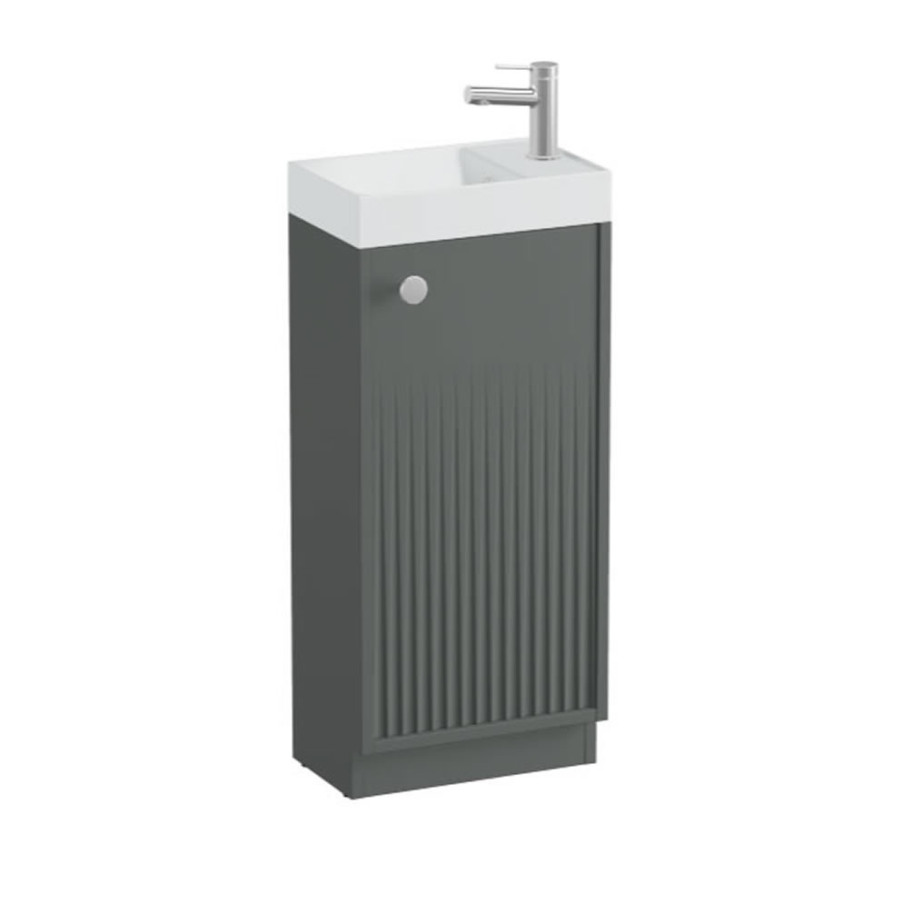 Vado Safari Fluted 400mm Charcoal Grey Floor Mounted Vanity Unit & Mineral Basin