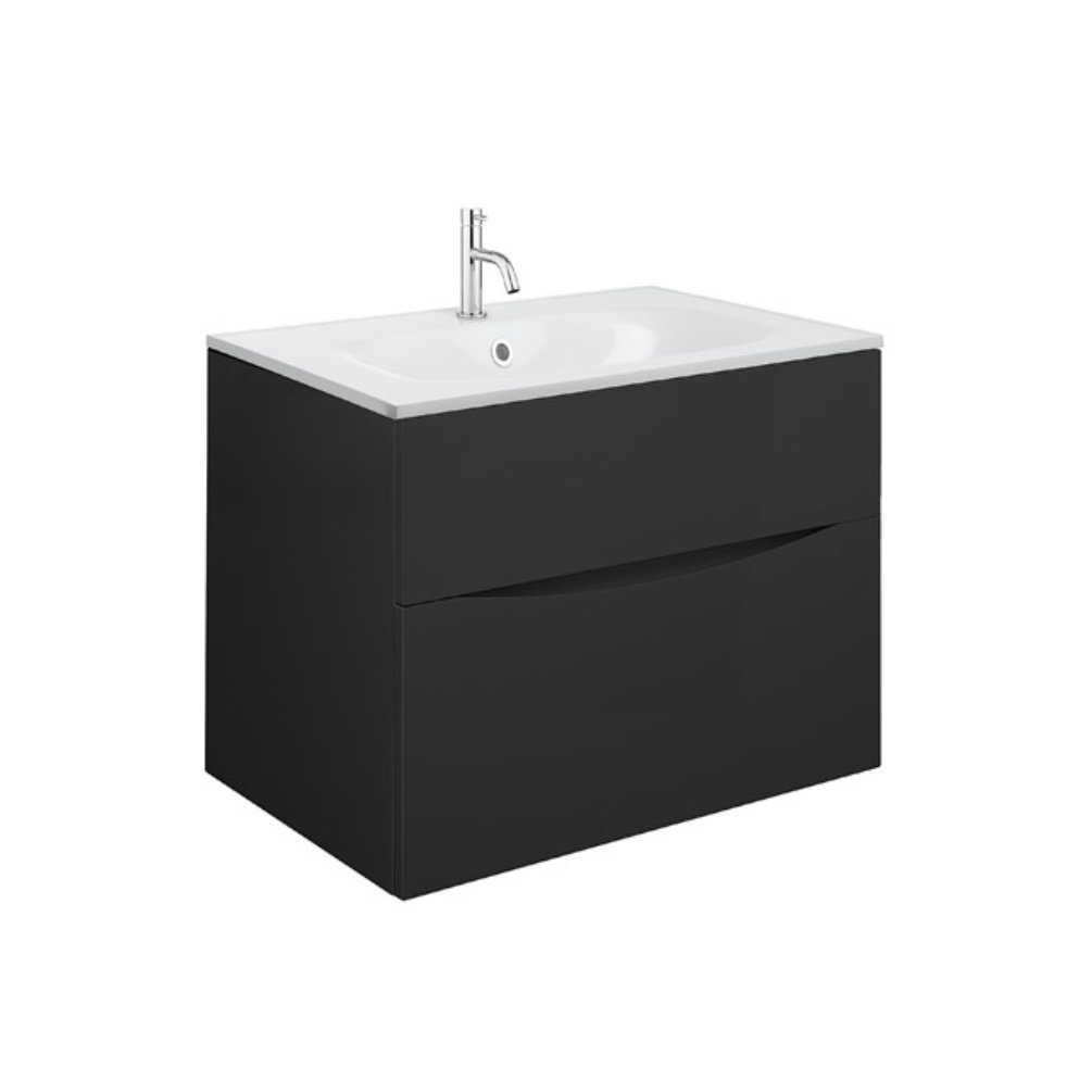 Product Cut out image of the Crosswater Glide II Matt Black 700mm Double Drawer Unit with Cast Mineral Marble 1 Tap Hole Basin